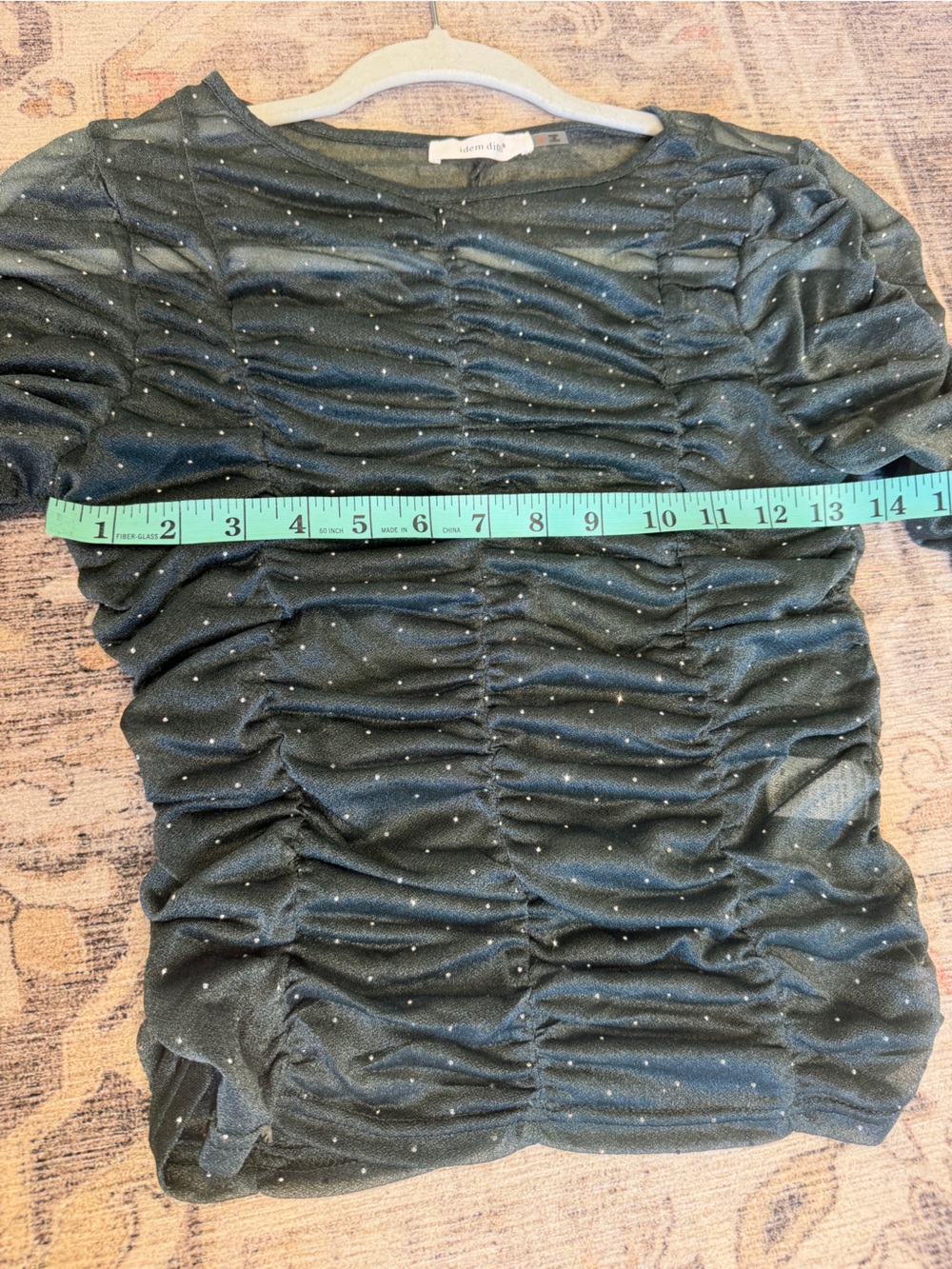 Sheer Green Ruched Long-Sleeve Sparkle Top - Picture 7 of 8